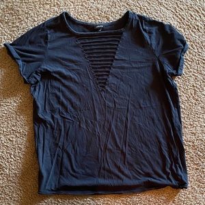 Black T-shirt. With V cut insert